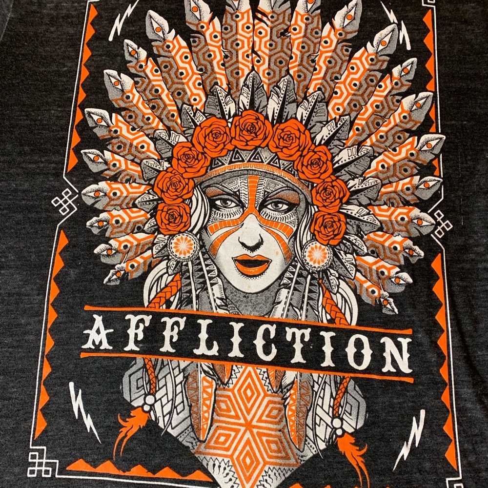 Affliction Black/Charcoal Distressed Shirt XL